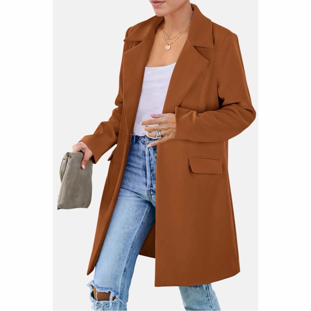 Brown Long Blazer Women's Large Coat Topper Jacket Casual Academia Grandpacore